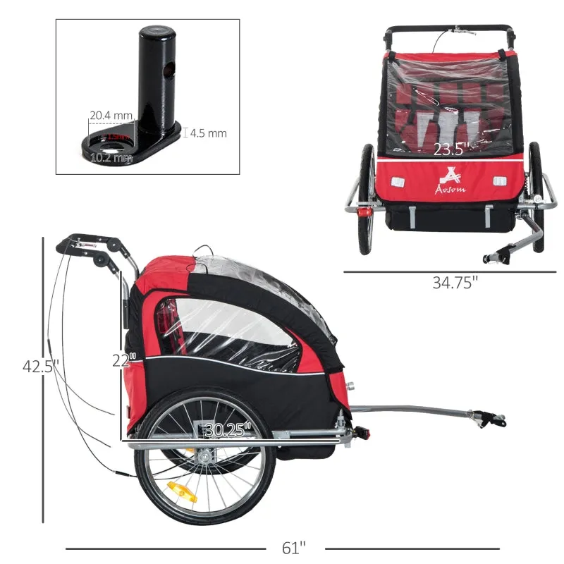 2-Seat Bike Trailer   Jogging Stroller - Red