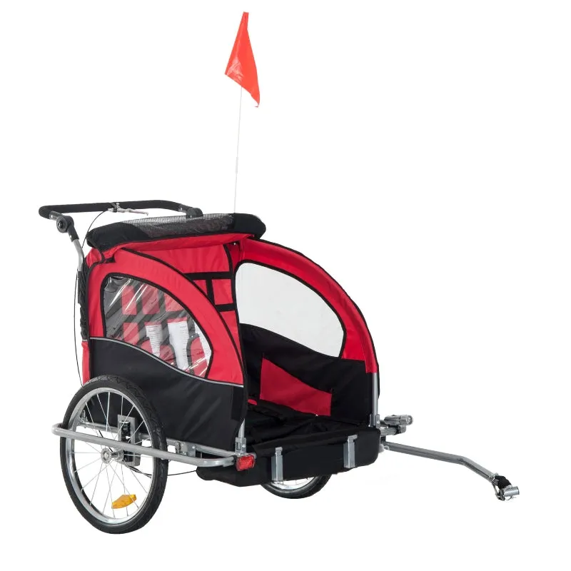 2-Seat Bike Trailer   Jogging Stroller - Red