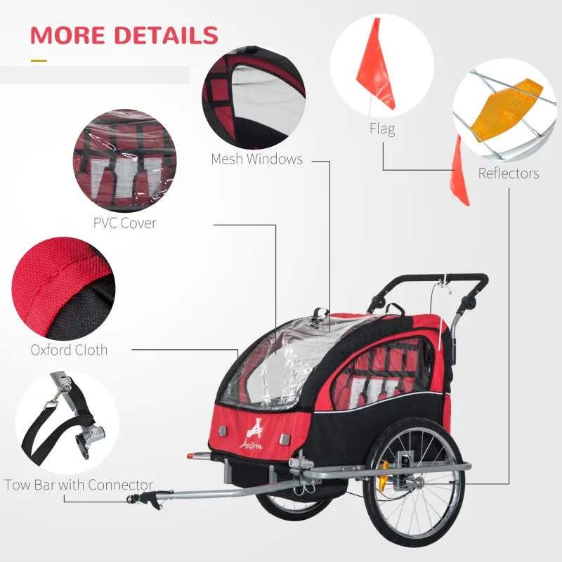 2-Seat Bike Trailer   Jogging Stroller - Red