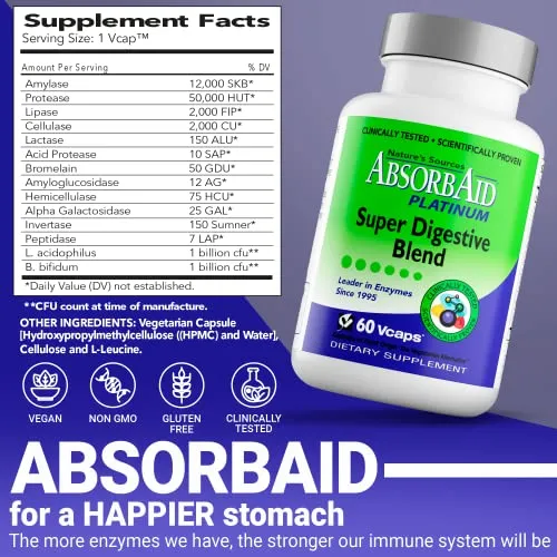 AbsorbAid Platinum Super Digestive Enzyme Support 60 vCaps