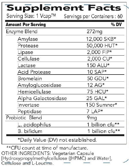 AbsorbAid Platinum Super Digestive Enzyme Support 60 vCaps