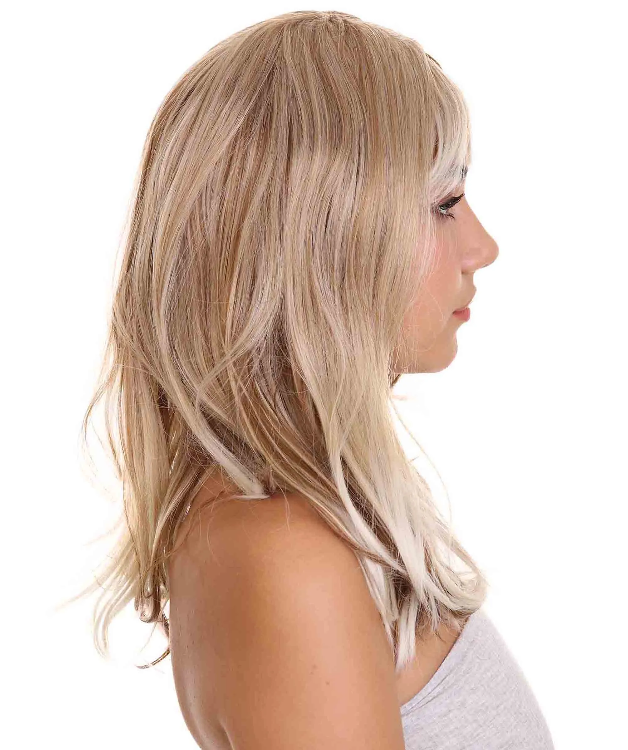 Adult Women's 18" In. Surfer Bleached Bad Guy Inspired Wig - Shoulder Length Wavy Beach Blonde Hair with Dark Roots - Lace Front Heat Resistant Fibers | Nunique