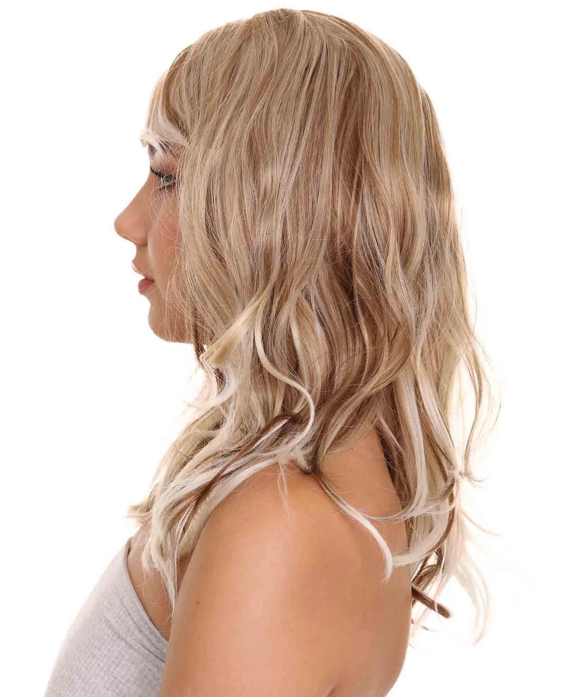 Adult Women's 18" In. Surfer Bleached Bad Guy Inspired Wig - Shoulder Length Wavy Beach Blonde Hair with Dark Roots - Lace Front Heat Resistant Fibers | Nunique