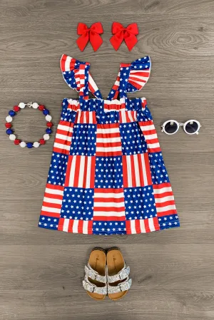 American Flag Ruffle Shoulder Dress