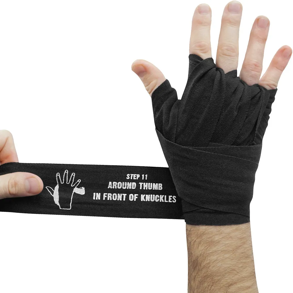 ArrowWay Instructional Hand Wraps for Boxing & MMA - Black