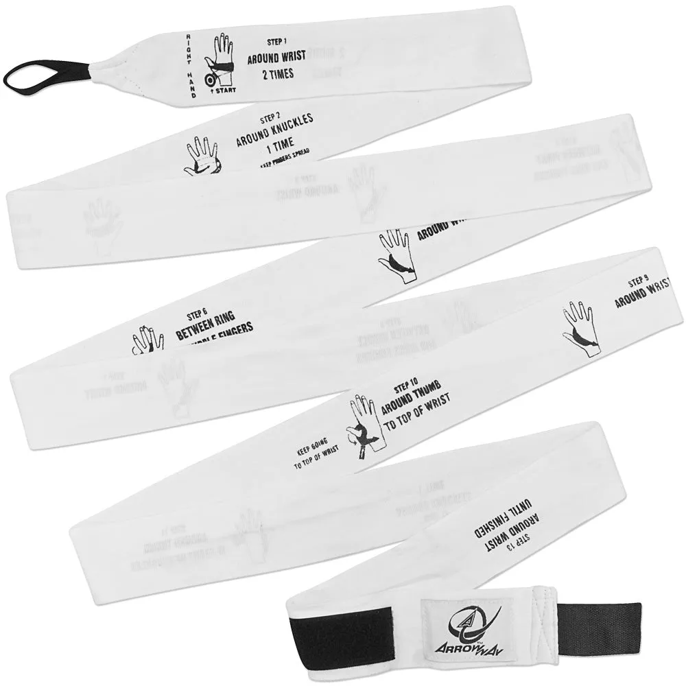 ArrowWay Instructional Hand Wraps for Boxing & MMA - White