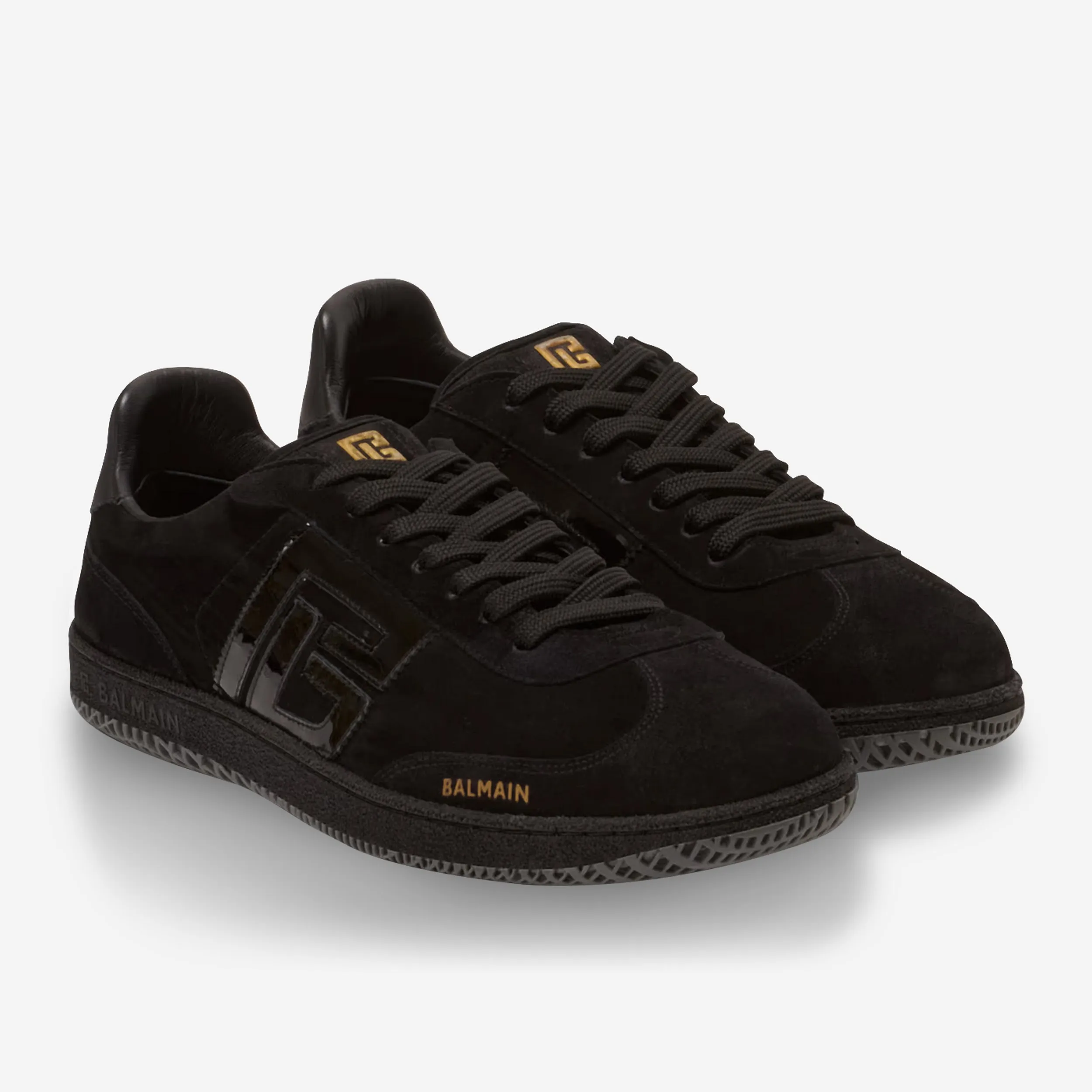 Balmain Swan Suede And Patent Leather Sneakers