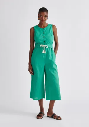 Belted Linen Blend Jumpsuit