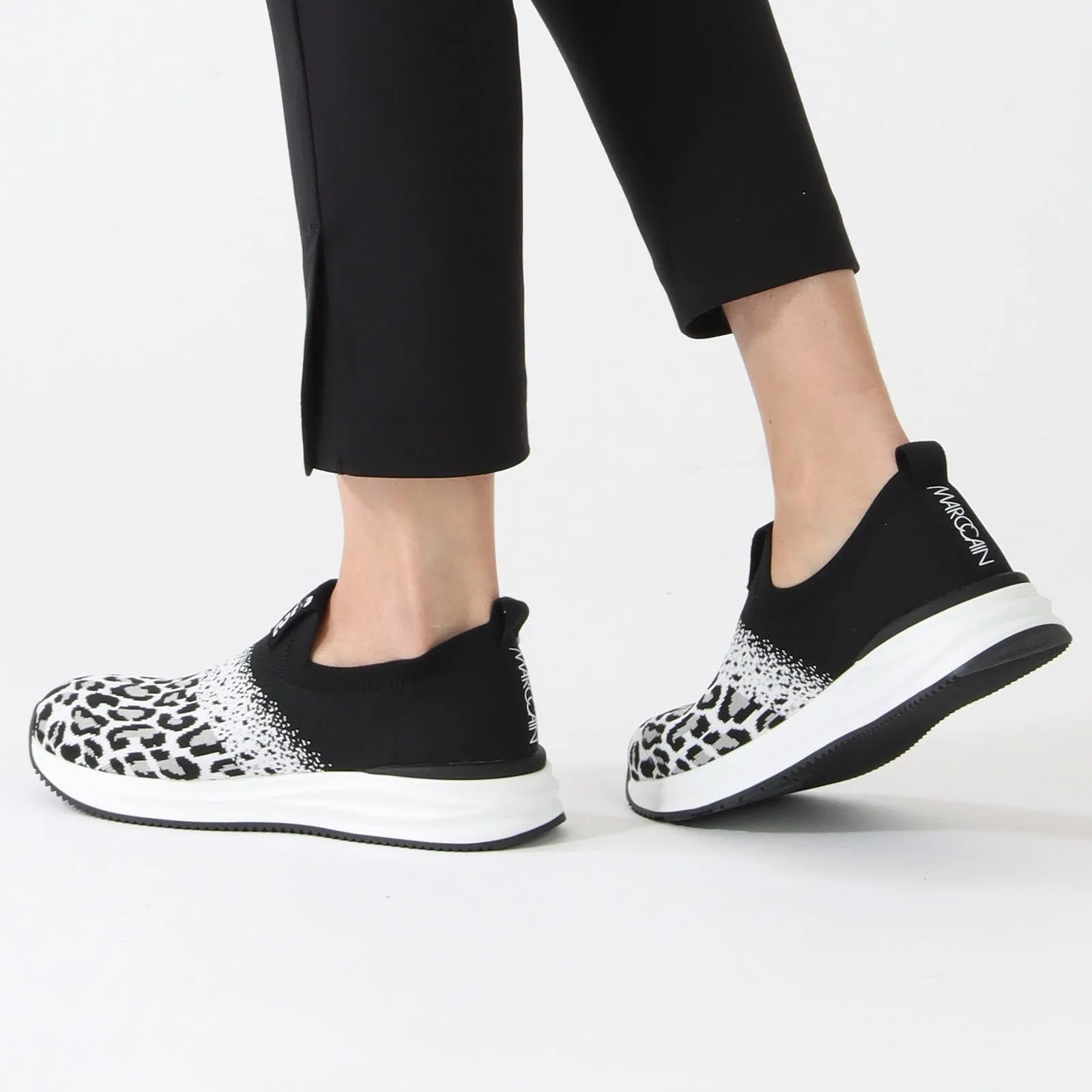 Black & White Leo Print Knitted Sneakers