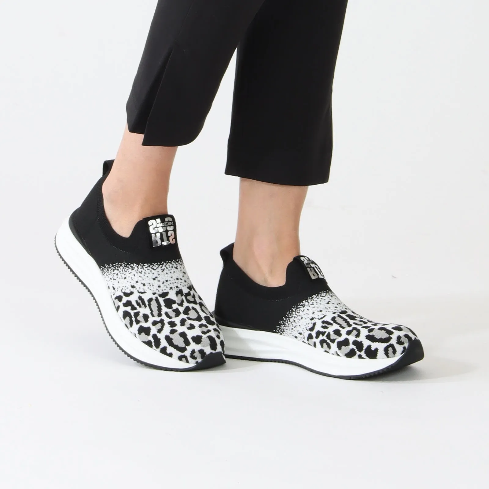 Black & White Leo Print Knitted Sneakers