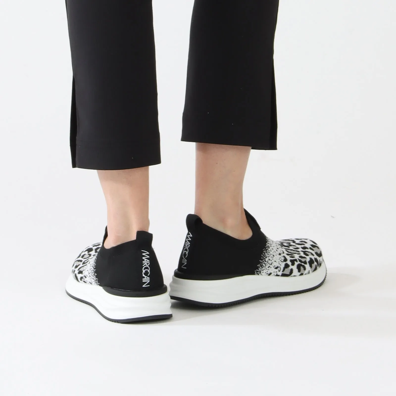 Black & White Leo Print Knitted Sneakers