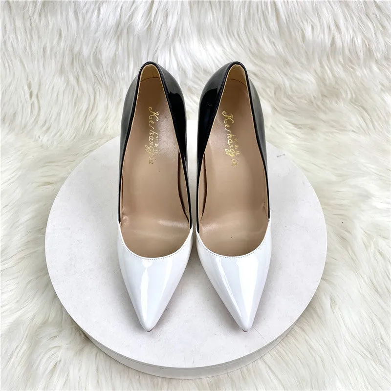 Black and White Pointed-Toe Color Block Detail Stiletto Heel Shoes