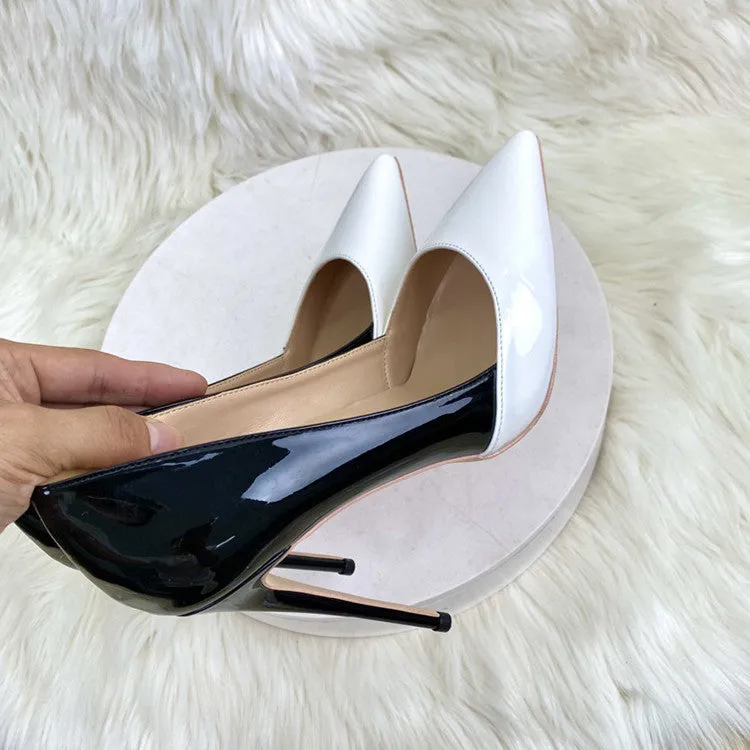 Black and White Pointed-Toe Color Block Detail Stiletto Heel Shoes