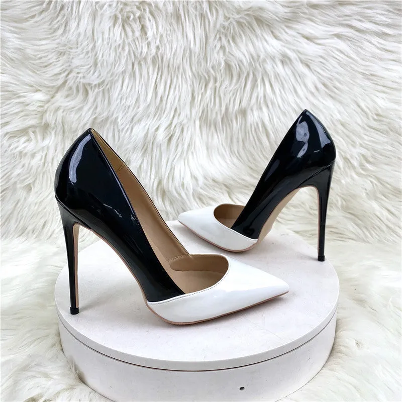 Black and White Pointed-Toe Color Block Detail Stiletto Heel Shoes