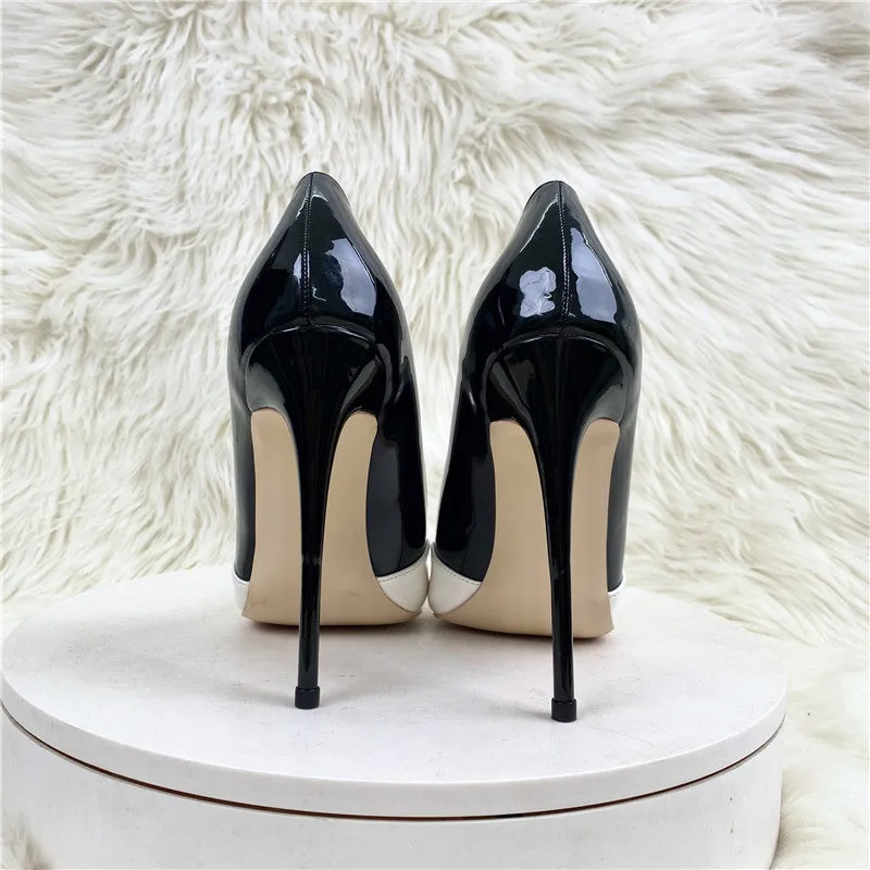 Black and White Pointed-Toe Color Block Detail Stiletto Heel Shoes