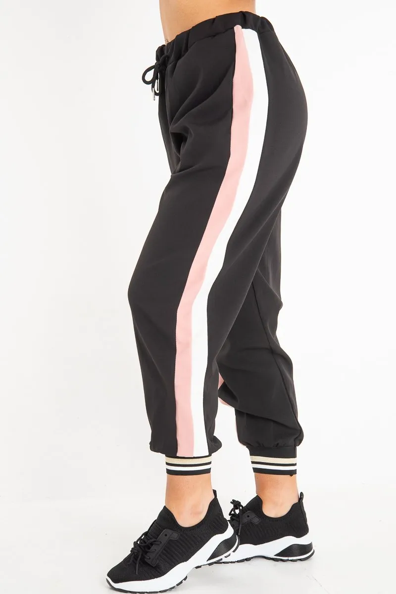 Black Pink Zip Front Drawstring Hoodie and Jogger Set - Evon