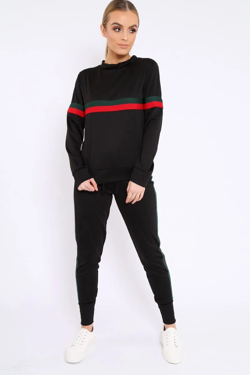 Black Side Stripe Crew Neck Loungewear Set - Danyela