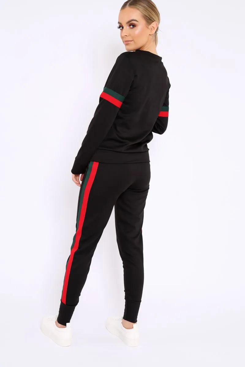 Black Side Stripe Crew Neck Loungewear Set - Danyela