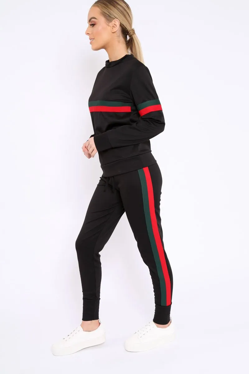 Black Side Stripe Crew Neck Loungewear Set - Danyela