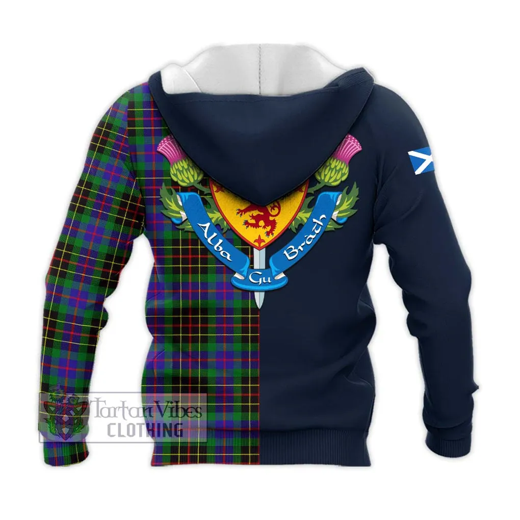 Brodie Hunting Modern Tartan Knitted Hoodie Alba with Scottish Lion Royal Arm Half Style