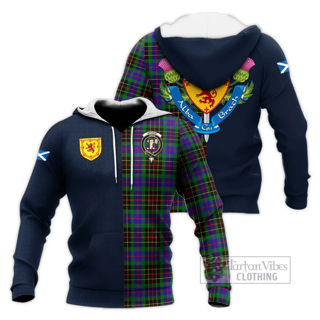 Brodie Hunting Modern Tartan Knitted Hoodie Alba with Scottish Lion Royal Arm Half Style