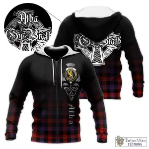 Broun Modern Tartan Knitted Hoodie Featuring Alba Gu Brath Family Crest Celtic Inspired