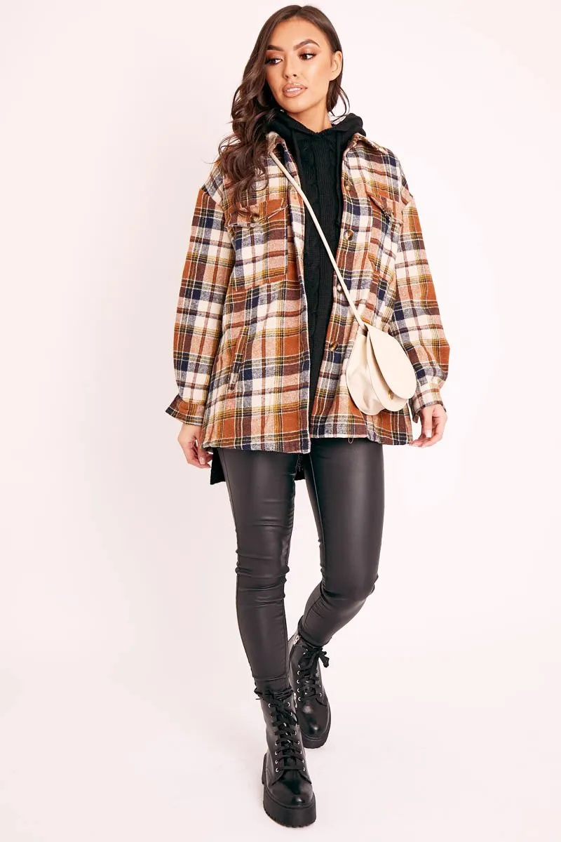 Brown Check Brushed Oversized Shirt - Caela