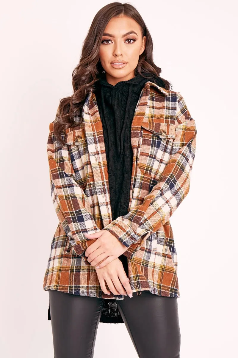 Brown Check Brushed Oversized Shirt - Caela