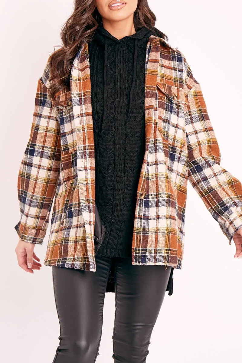 Brown Check Brushed Oversized Shirt - Caela