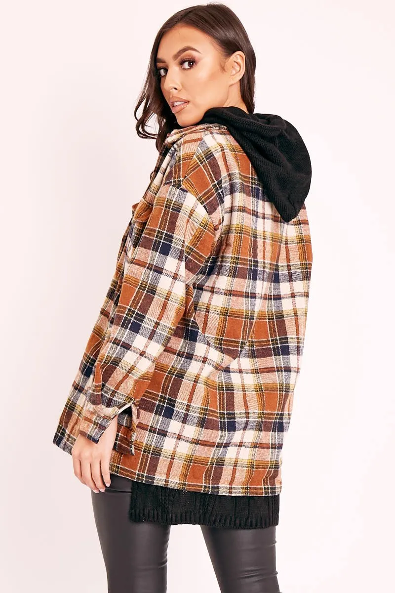 Brown Check Brushed Oversized Shirt - Caela