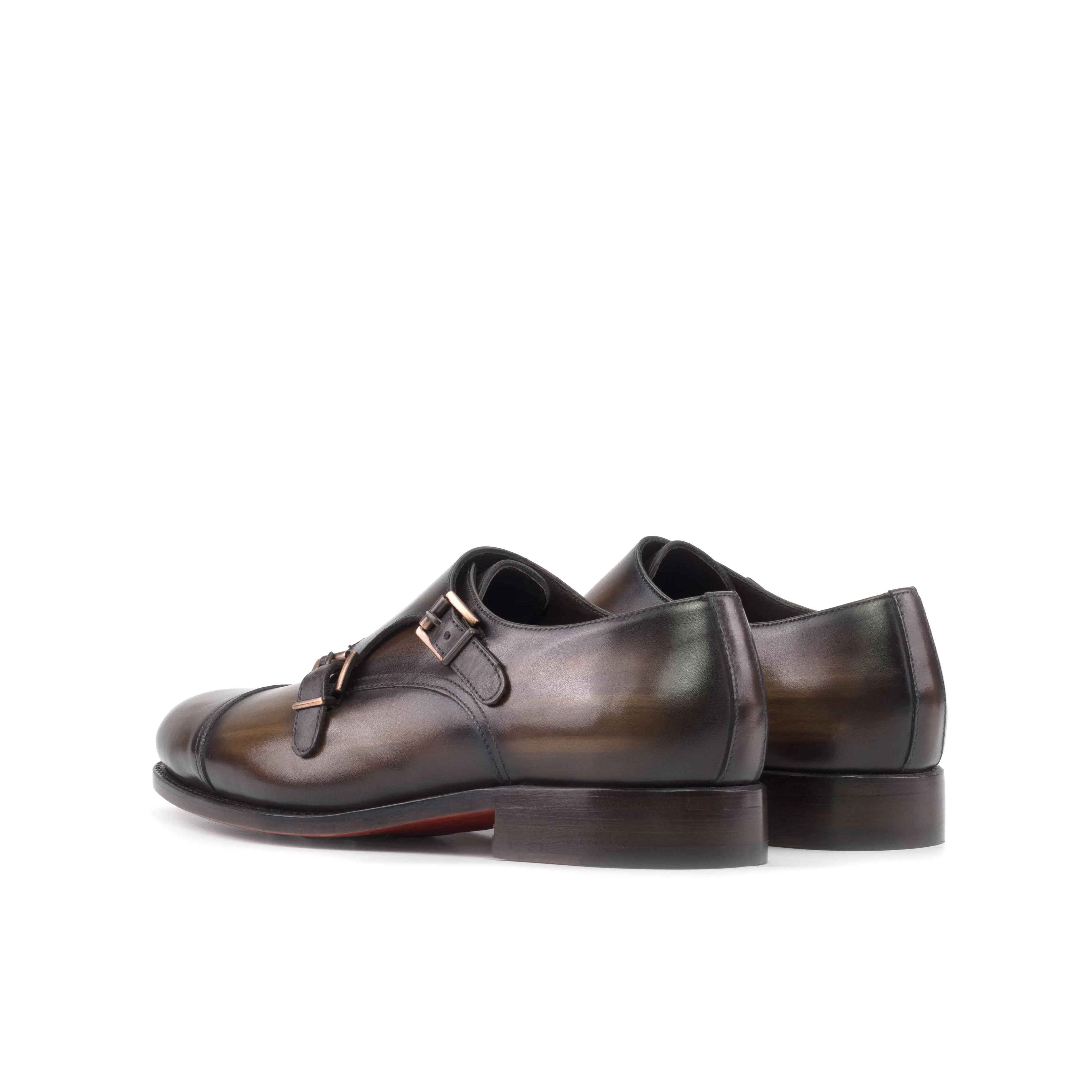 Brown Patina Double Monk Shoes