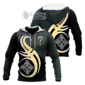 Buchanan Hunting Tartan Knitted Hoodie with Family Crest and Celtic Symbol Style