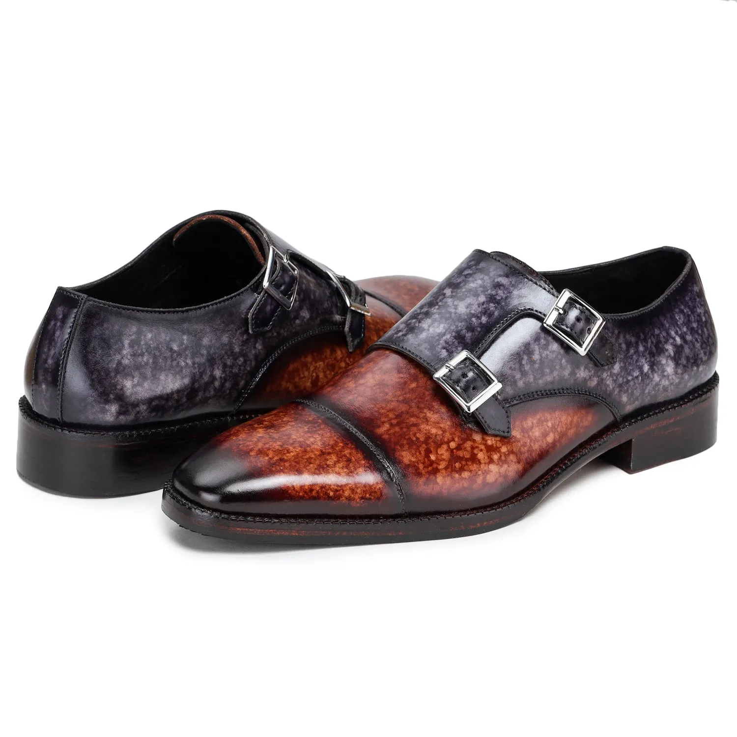 Captoe Double Monk Strap - Brown & Purple