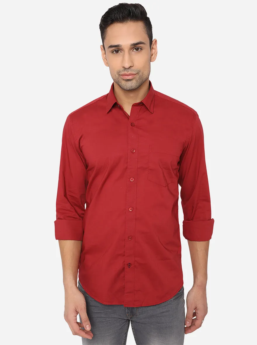 Cardinal Red Solid Smart Fit Casual Shirt | Greenfibre