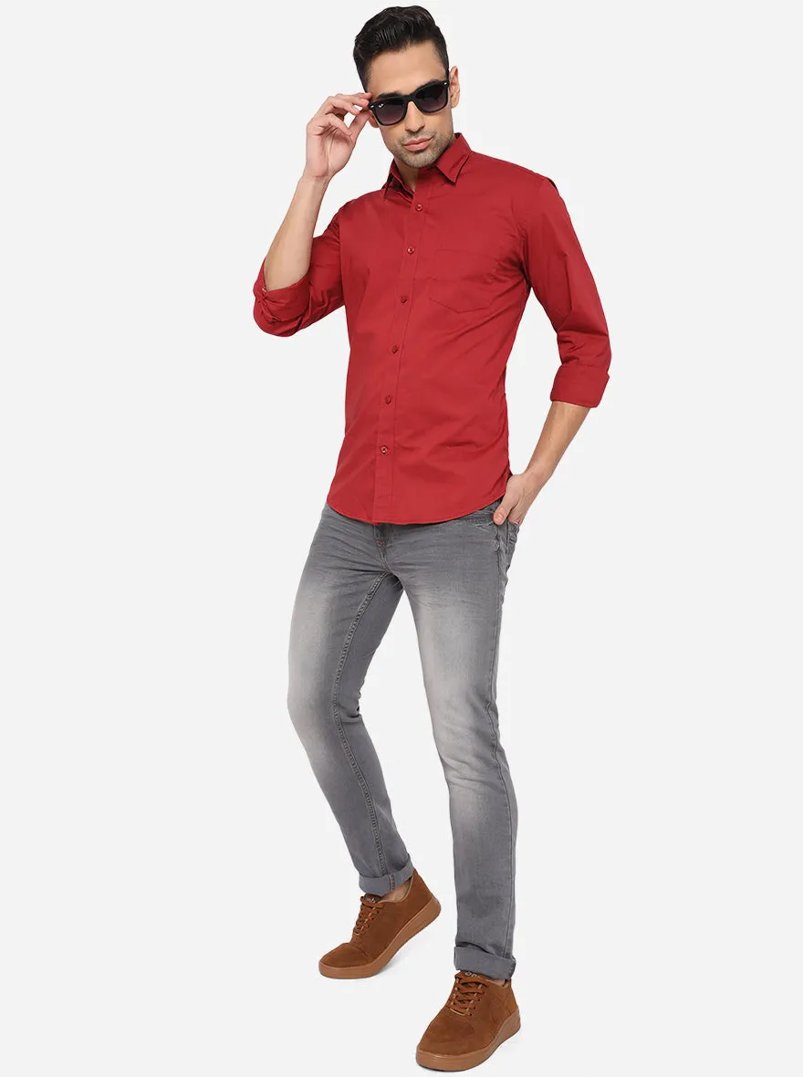 Cardinal Red Solid Smart Fit Casual Shirt | Greenfibre