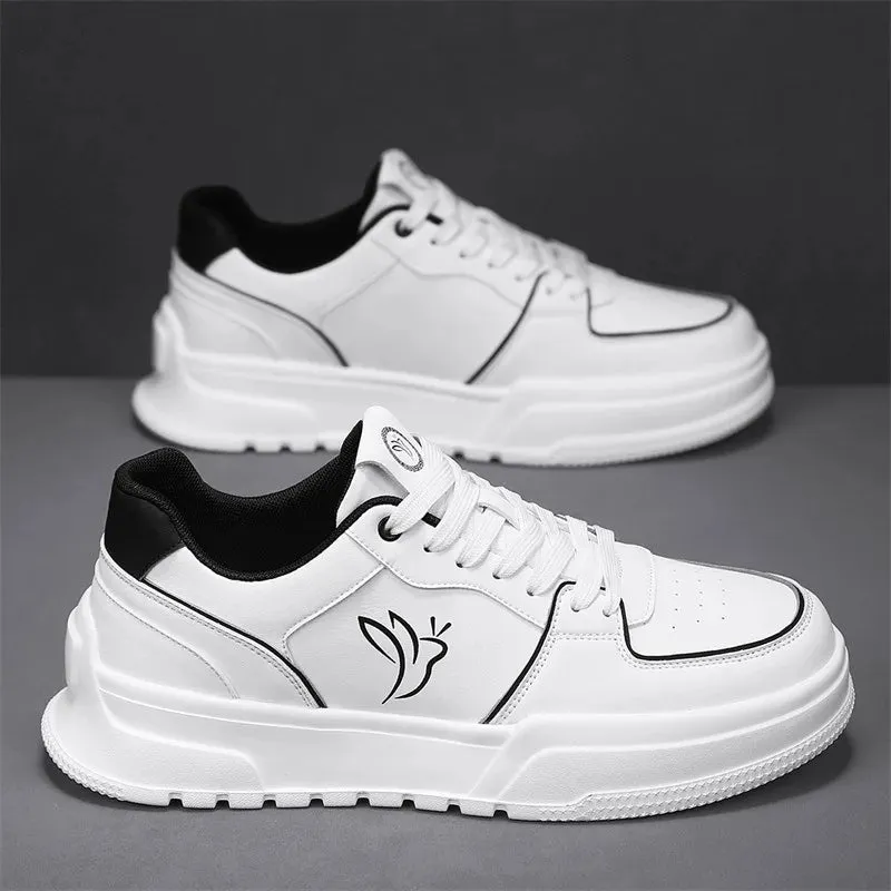 Casual White Color Leather Flat Sneakers