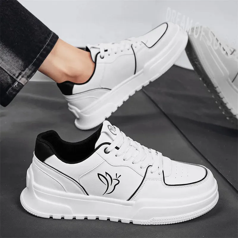 Casual White Color Leather Flat Sneakers