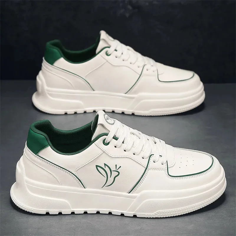 Casual White Color Leather Flat Sneakers