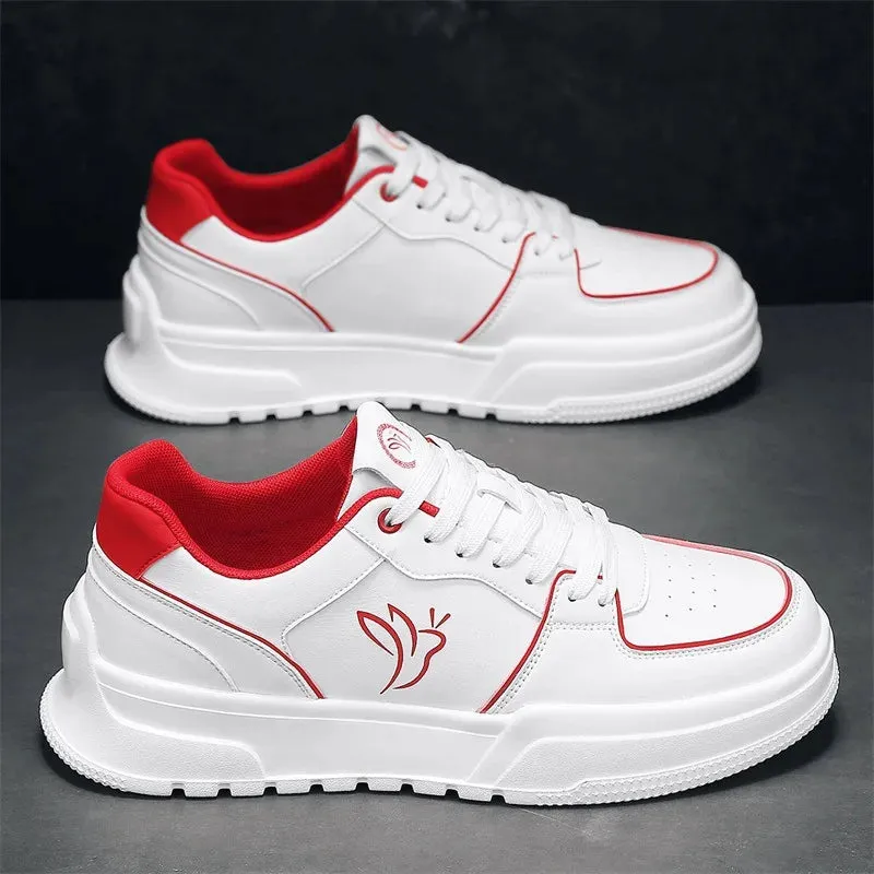 Casual White Color Leather Flat Sneakers