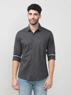 Charcoal Dobby Lycra Plain Shirt With Pocket