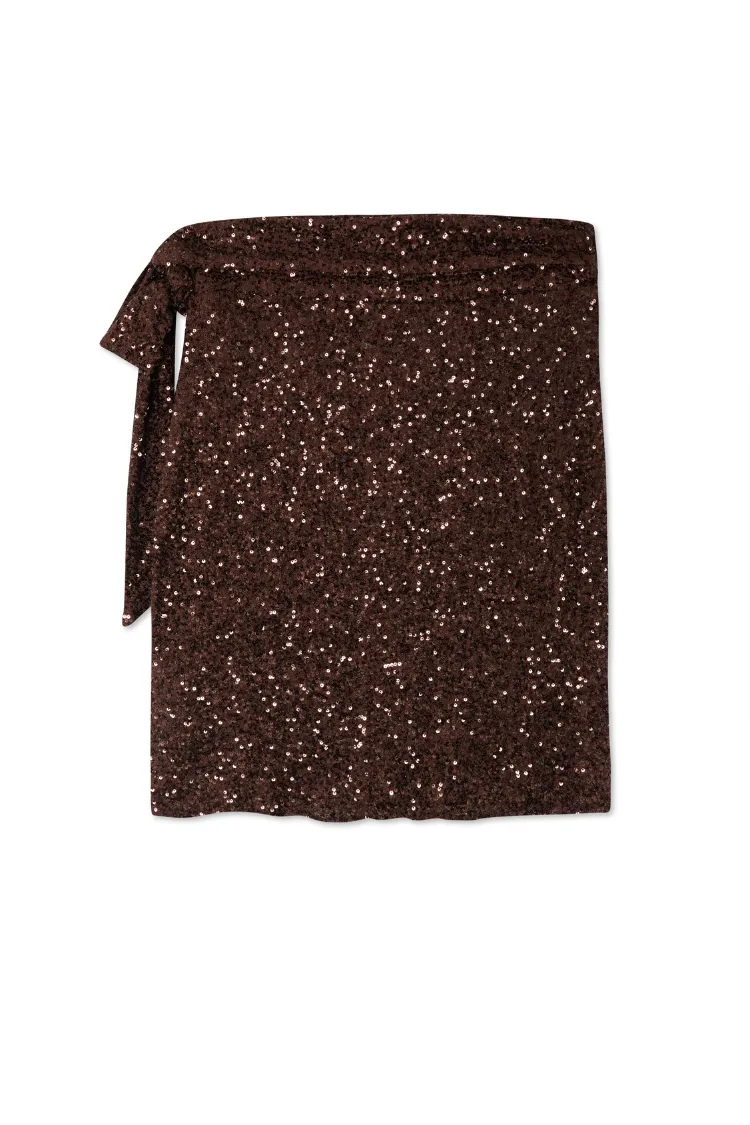 Chocolate Sequin Mini Jaspre Skirt Petite