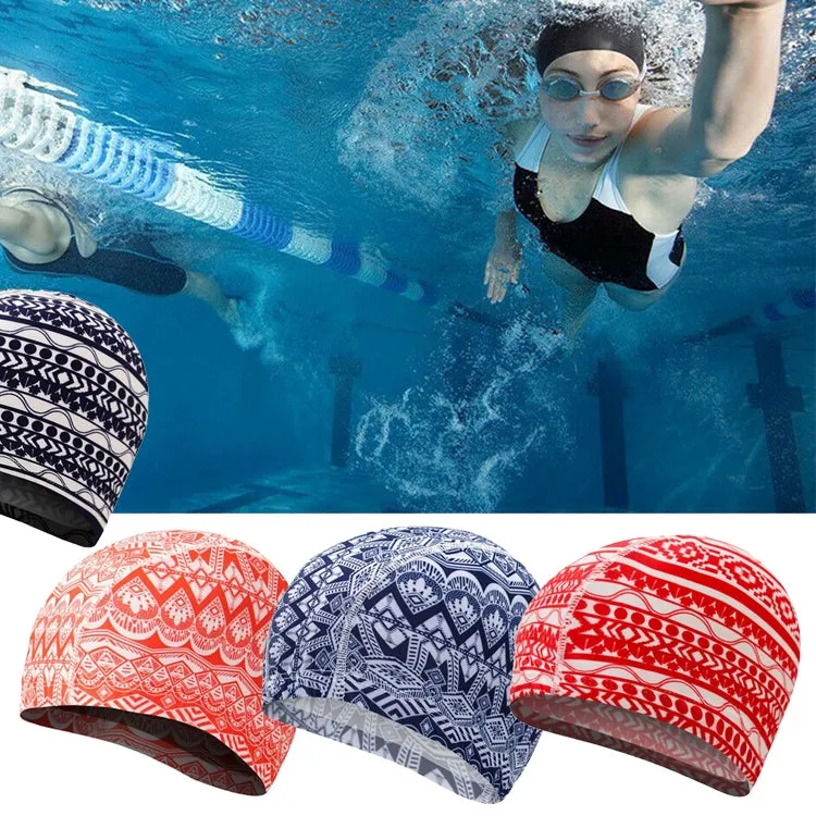 Comfortable Cloth Swimming Cap for Men and Women(Red Strip-12)