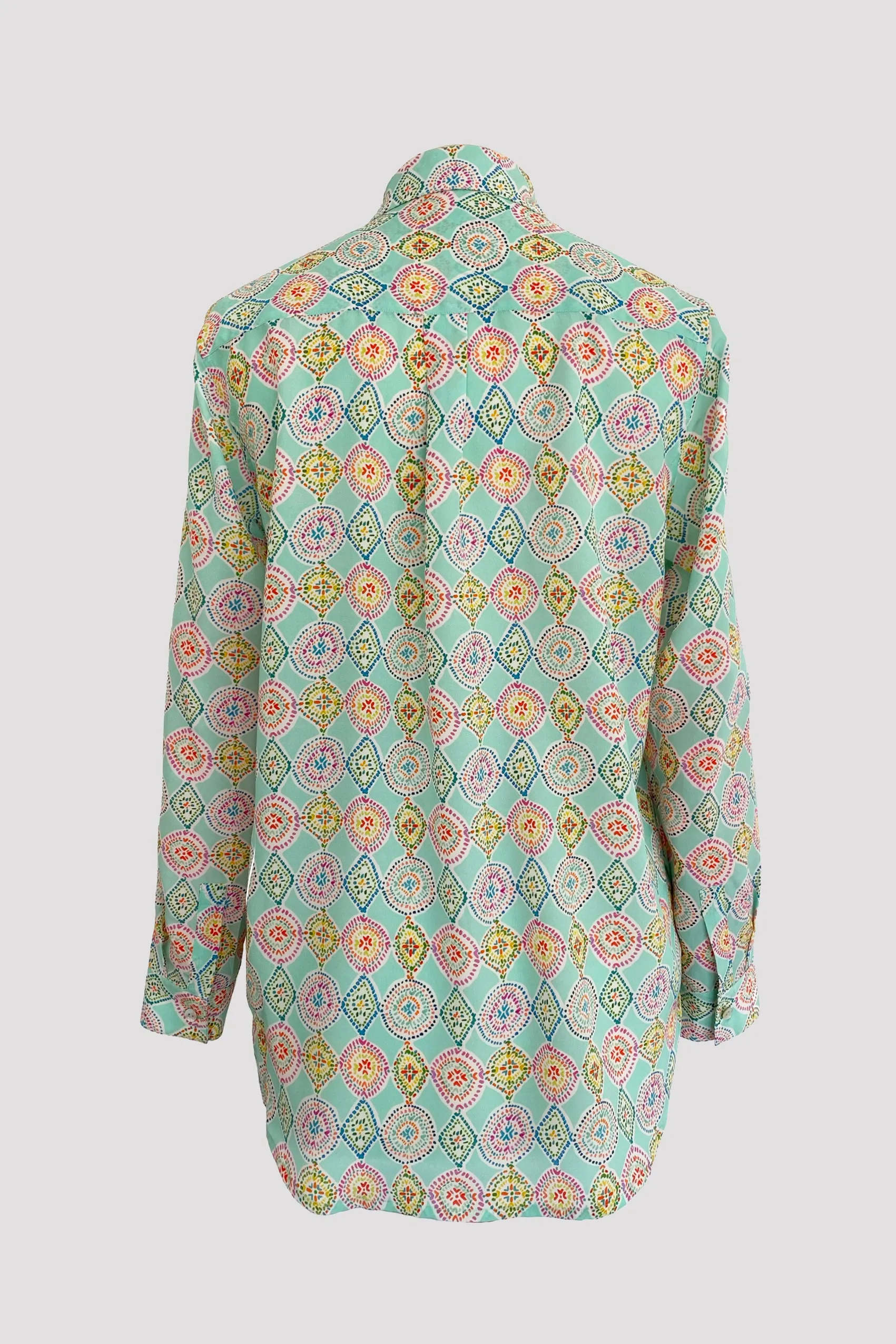 Concordia Doodles Aqua Silk Crepe de Chine Shirt