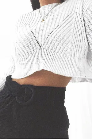 Cream Knit Detail Crop Jumper - Kiana