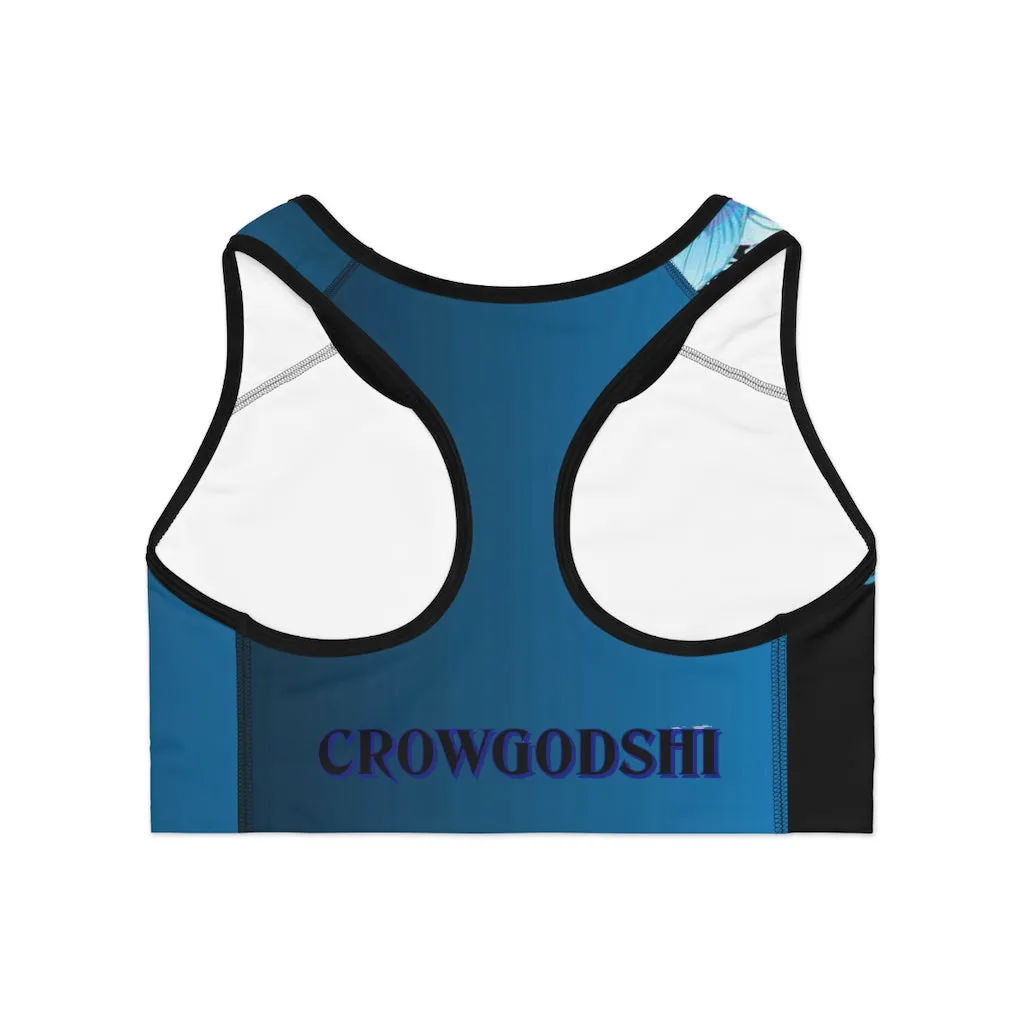 Crowgodshi Designer Blue Vines & Flowers Sports Bra