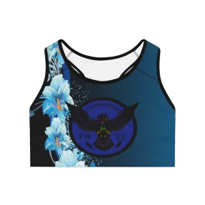 Crowgodshi Designer Blue Vines & Flowers Sports Bra