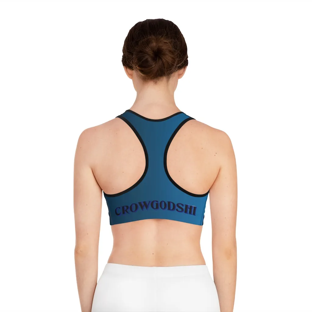 Crowgodshi Designer Blue Vines & Flowers Sports Bra