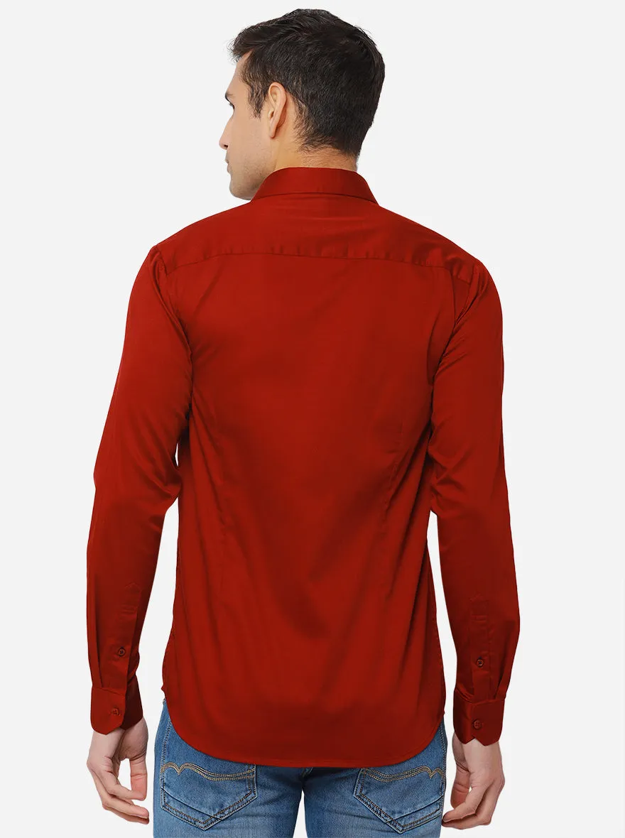 Deep Red Solid Slim Fit Semi Casual Shirt | JadeBlue