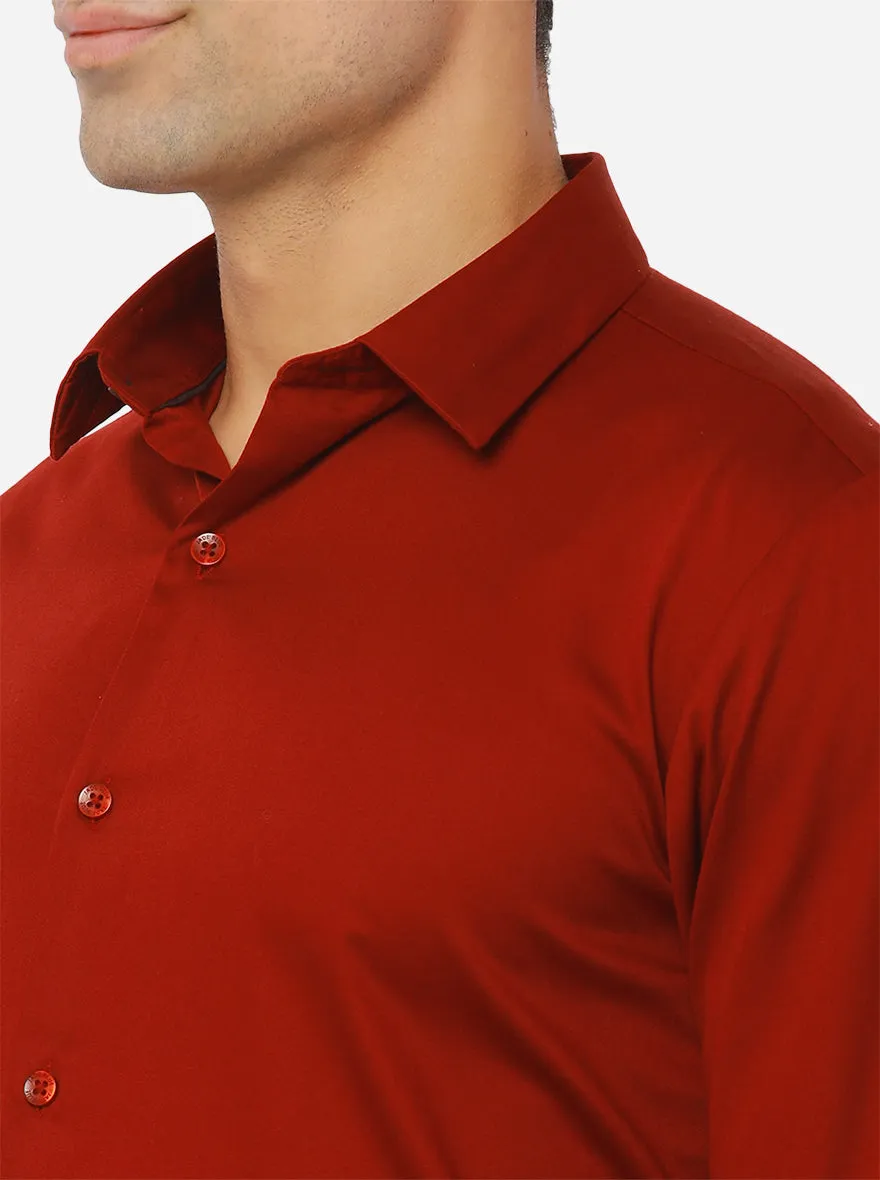 Deep Red Solid Slim Fit Semi Casual Shirt | JadeBlue