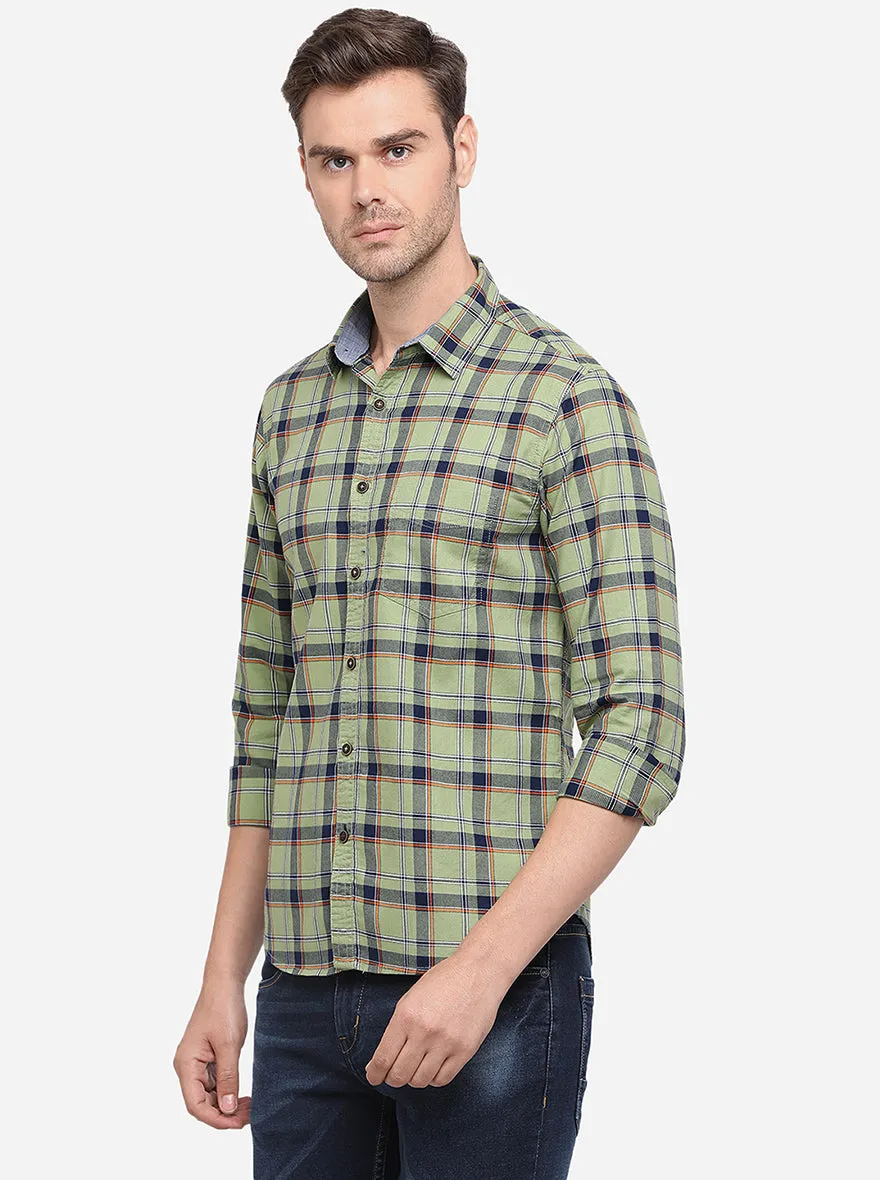 Dusty Green Checked Slim Fit Casual Shirt | Greenfibre